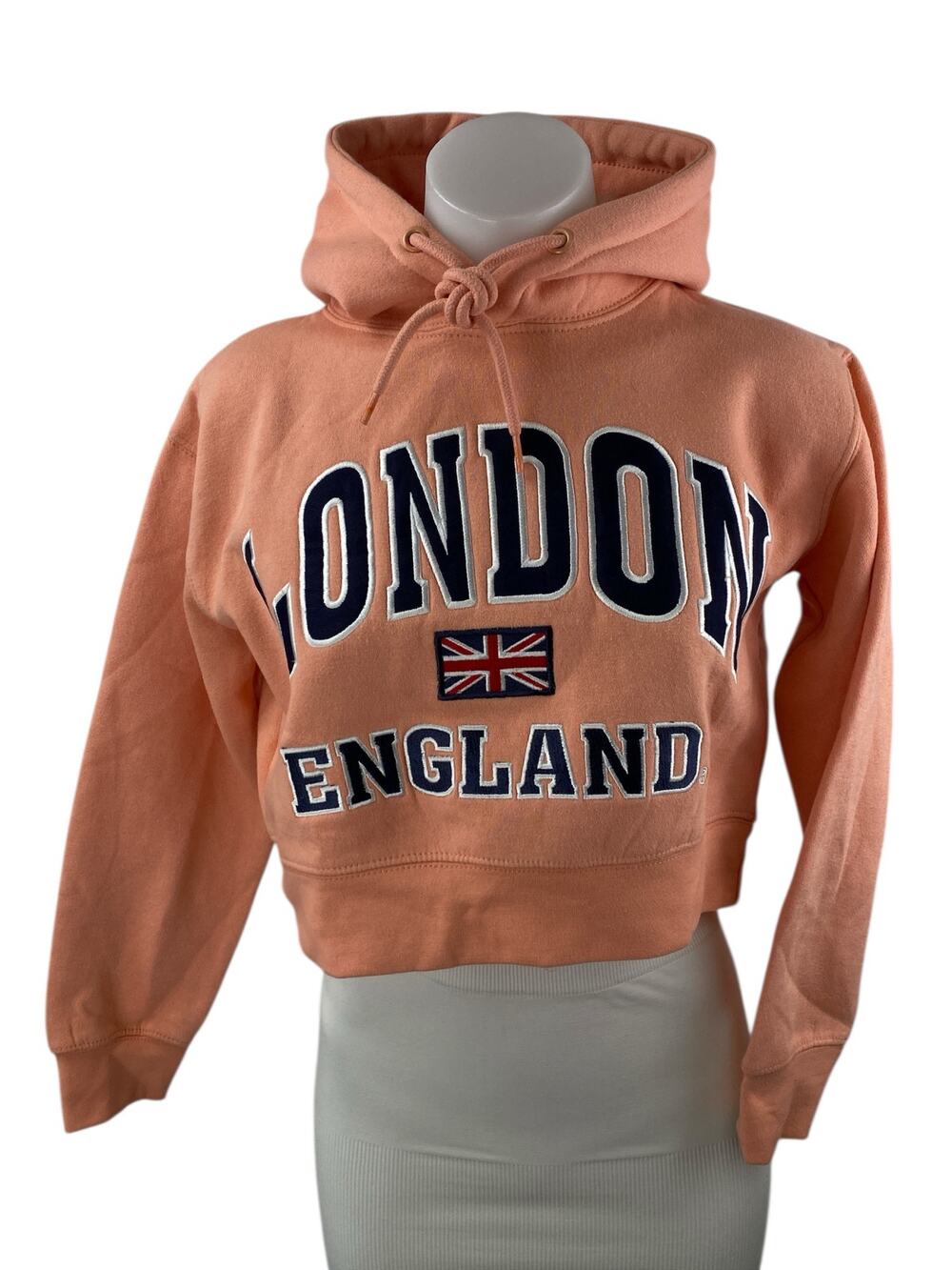 Women's Coral London England Hoodie Hooded Long Sleeve Cropped Sweatshirt S/M